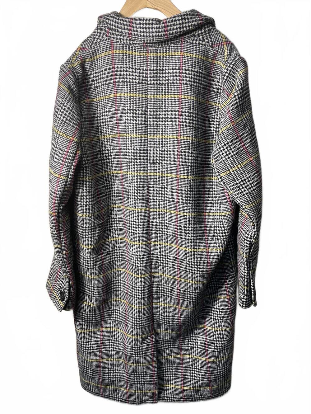 Topshop Wool Blend Plaid Long Pea Coat Button Womens Size 6 Plaid Career Fall - Picture 3 of 7